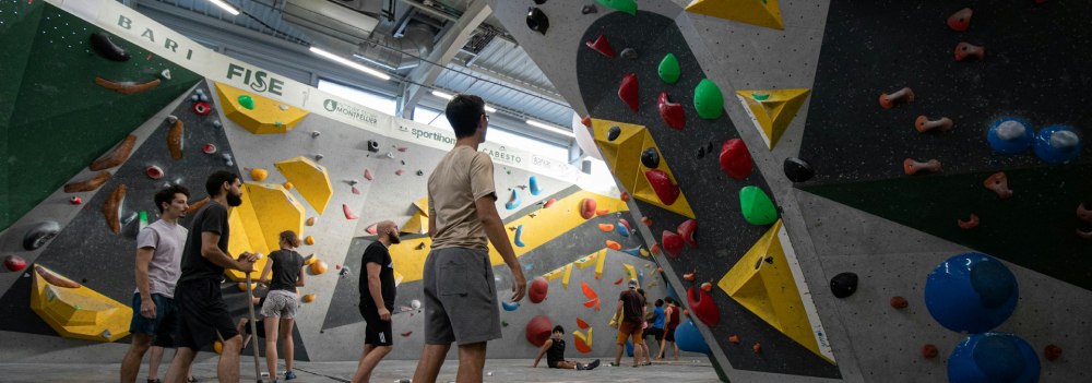 Indoor bouldering gym with climbers